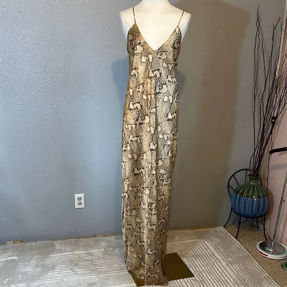 Banana Republic Cream and Tan silk snake skin print Maxi Dress size XL-Tall